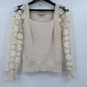 Industry Floral Appliqué Ribbed Cotton Sweater Women's Size SP Bohemian Girly